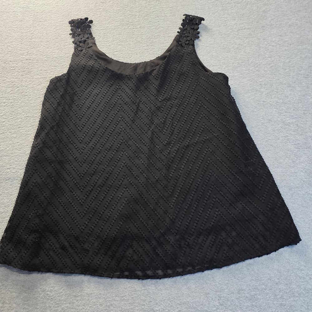 Falechay Womens Small Black Swiss Dot Chevron Lace Trim Sleeveless Tank Top